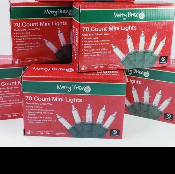 5 Boxes 70 Mini Lights Merry Brite Christmas Tree Clear Bulb Green Wire Weddings - Picture 4 of 5